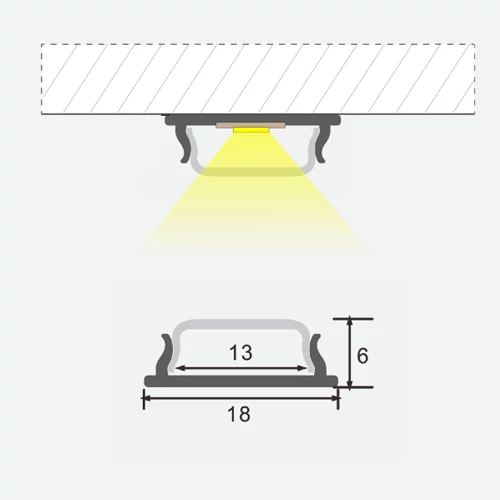 Anodized felxible aluminum profile for LED strip WITHOUT COVER HB-18X6M