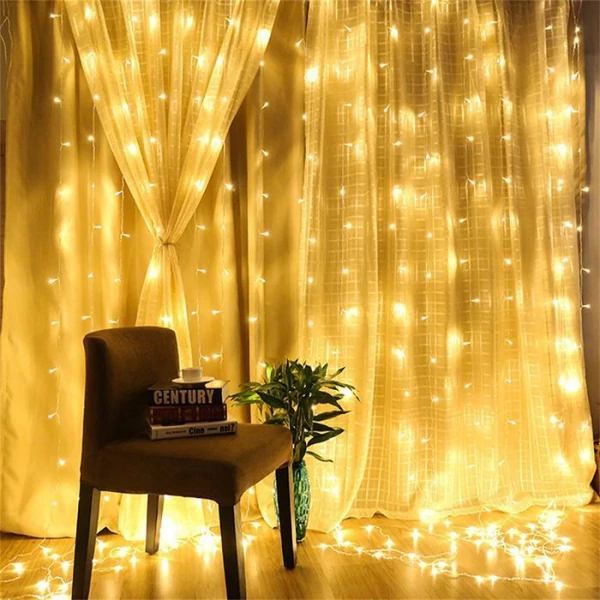 LED Christmas diode string - curtains with stars copper wire with remote control