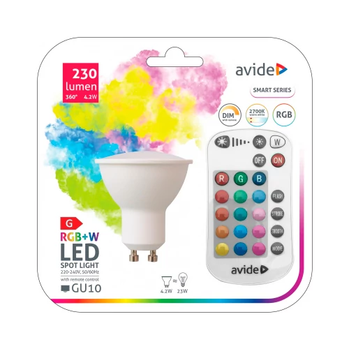 LED Multicolor bulb with remote GU10, 120°, 4.2W, 230lm, 2700K+RGB