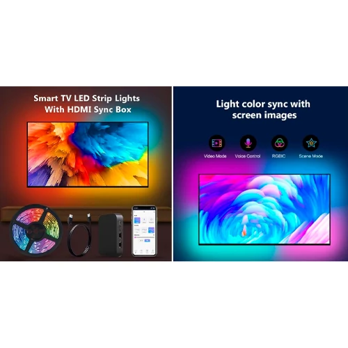 LED лента с HDMI для фоновой подсветки телевизора с диагональю 55-65" (TV BOX, Apple TV, PlayStation, Xbox или другие устройства с HDMI)