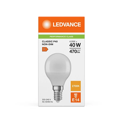 LED лампа E14, P45, 4.9W, 470lm, 2700K