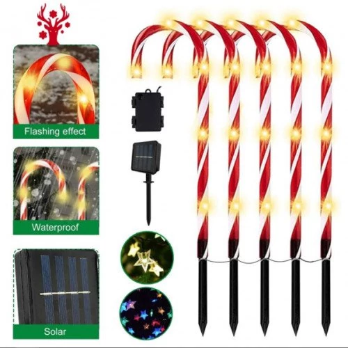 Christmas lighting in the form of a candy cane with a solar battery