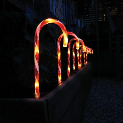 Christmas lighting in the form of a candy cane with a solar battery