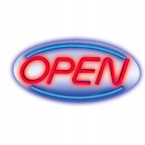 LED Neon light sign - open, red and blue