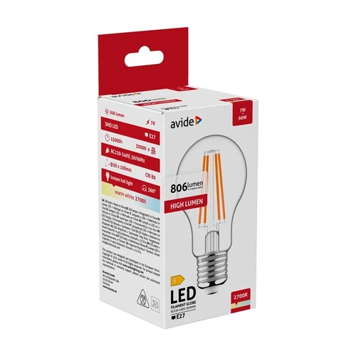 LED bulb E27, A60, 7W, 806lm, 2700K