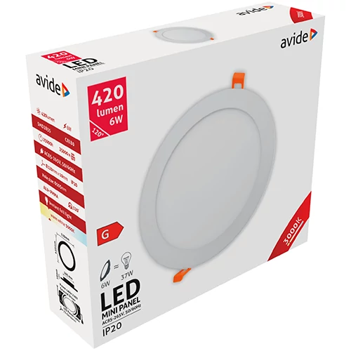 LED iebūvējams panelis 6W, 420lm, 3000K, IP20, 120°