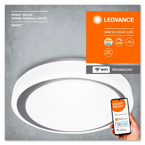 Ceiling smart lamp SMART + Orbis Moon 26W, CCT, IP20