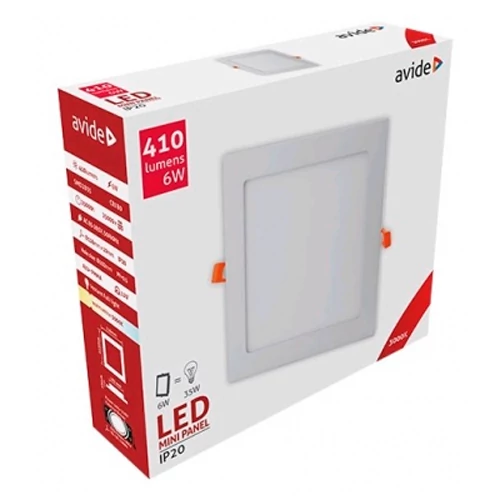 LED iebūvējams panelis 6W, 410lm, 3000K, IP20, 120°