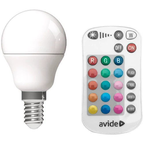 LED Multicolor bulb with remote E14, P45, 4.9W, 470lm, 3000K+RGB