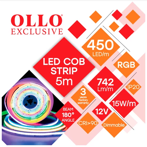 LED Strip COB RGB, IP20, 12V, 15W