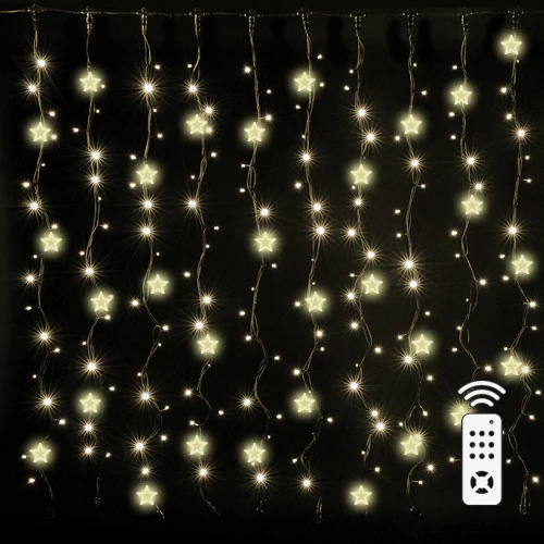 LED Christmas diode string - curtains with stars copper wire with remote control