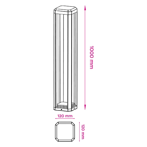 Outdoor decorative pole 100cm, 12W, 3000K, IP65