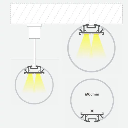 Round anodized aluminum profile for 1-3 rows of LED strip HB-60D