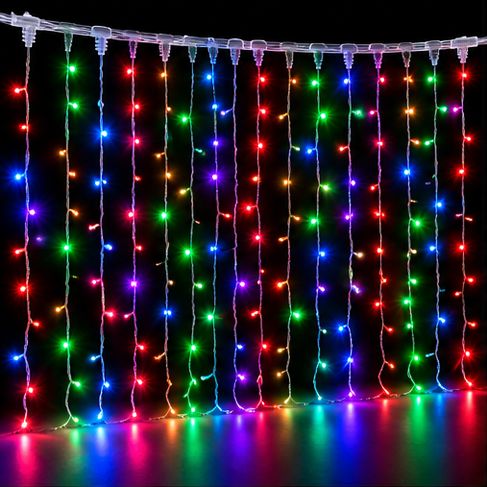 LED Christmas string - curtains, 2x2m, multicolor RGB, 400LED, 12W, IP44, USB
