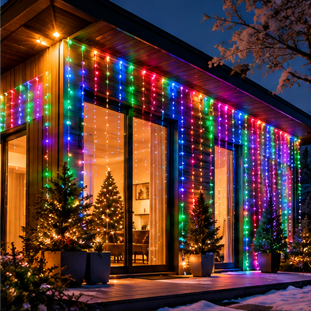 LED Christmas string - curtains, 2x2m, multicolor RGB, 400LED, 12W, IP44, USB